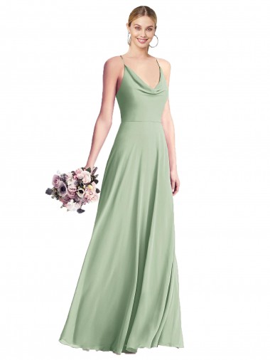 Online Cowl Neck Criss Cross Back Chiffon Maxi Bridesmaid Dress