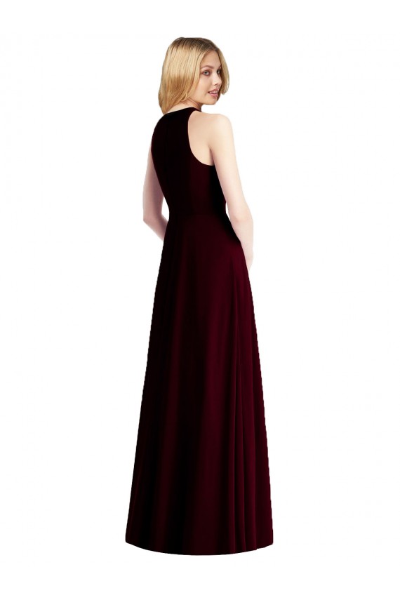 Online Sleeveless Halter Chiffon Maxi Bridesmaid Dress
