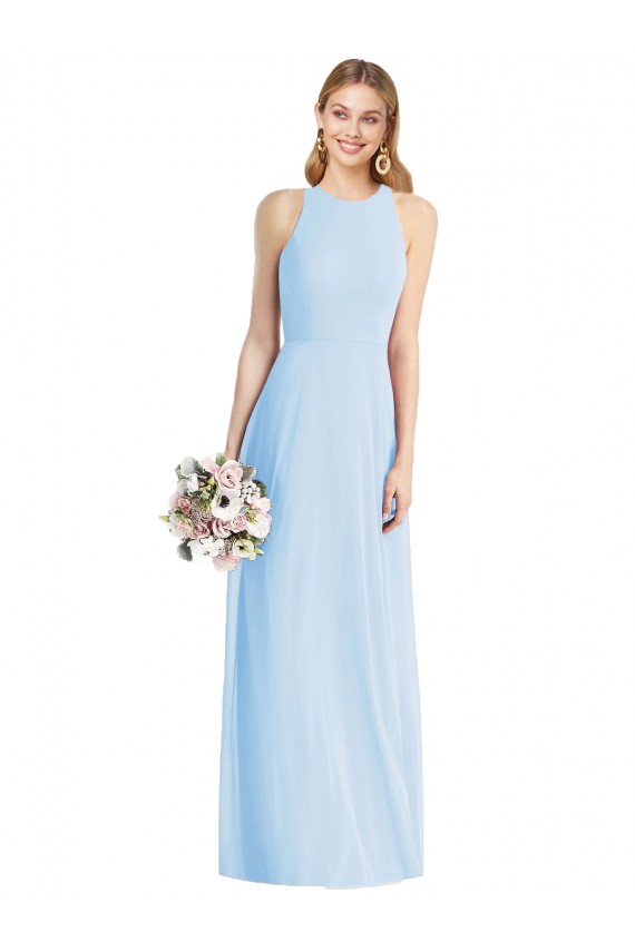 Online Sleeveless Halter Chiffon Maxi Bridesmaid Dress