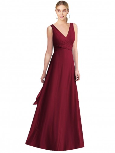 Online Sleeveless V-Neck Chiffon Wrap Bridesmaid Dress