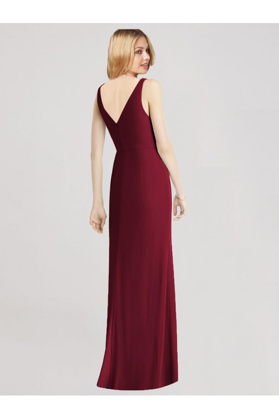 Online Sleeveless V-Back Long Trumpet Chiffon Bridesmaid Dress
