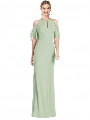 Online Ruffle Cold-Shoulder Mermaid Chiffon Maxi Bridesmaid Dress