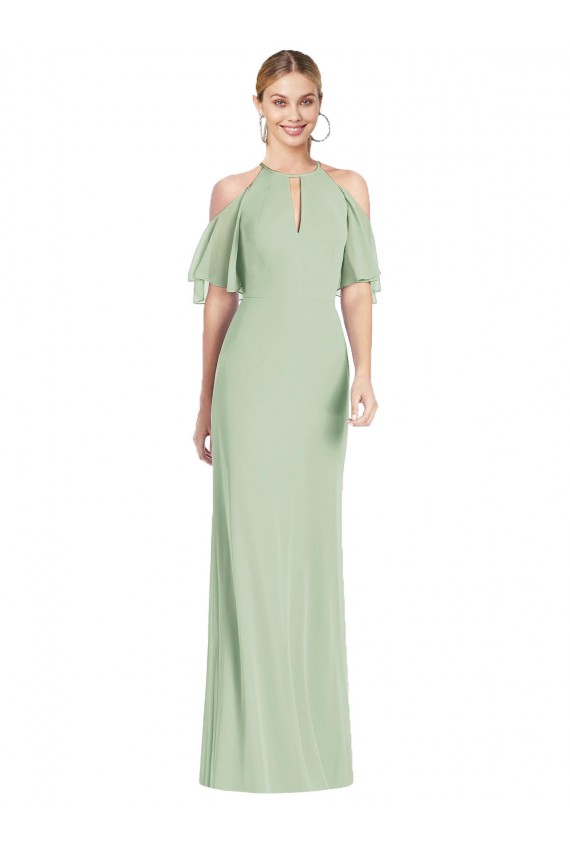 Online Ruffle Cold-Shoulder Mermaid Chiffon Maxi Bridesmaid Dress