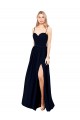 Online Draped A-Line Chiffon Bridesmaid Dress with Spaghetti Straps and High Slit