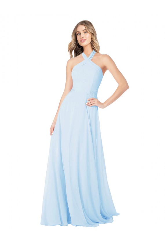Online Criss Cross High Neck Halter Chiffon Bridesmaid Dress