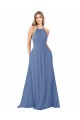 Online Draped High Neck Keyhole Back Bridesmaid Dress with Front Slit