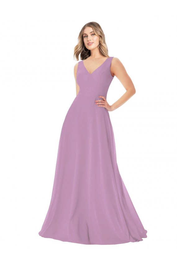 Online Simple Chiffon V-Neck Bridesmaid Dress with Draped V-Back