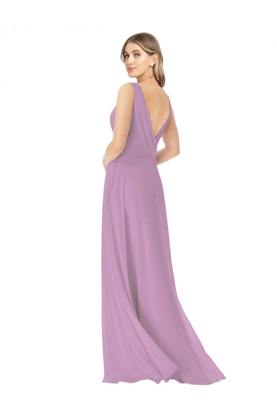 Online Simple Chiffon V-Neck Bridesmaid Dress with Draped V-Back