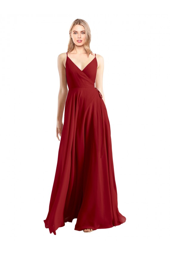 Online A-Line Spaghetti Straps V-Neckline Chiffon Bridesmaid Dress Open Back