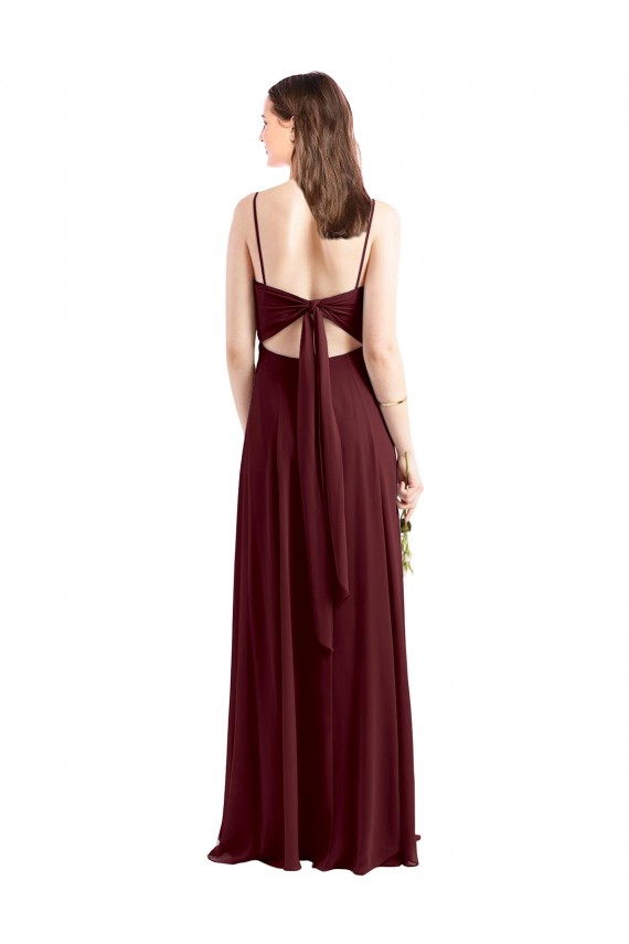 Online Sleek Fit and Flare Long Scoop Neck Chiffon Bridesmaid Dress with High Side Slit