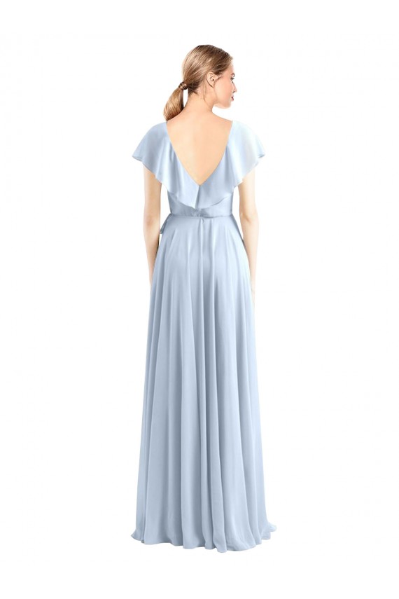 Online V-Neck A-Line Flutter Sleeves Long Chiffon Wrap Style Bridesmaid Dress