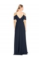 Online Draped Sleeves Flounce Neckline Long Chiffon Bridesmaid Dress with Spaghetti Straps