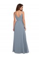 Online Long Full Length Draped Cowl Neck V-Back Slip Chiffon Bridesmaid Dress