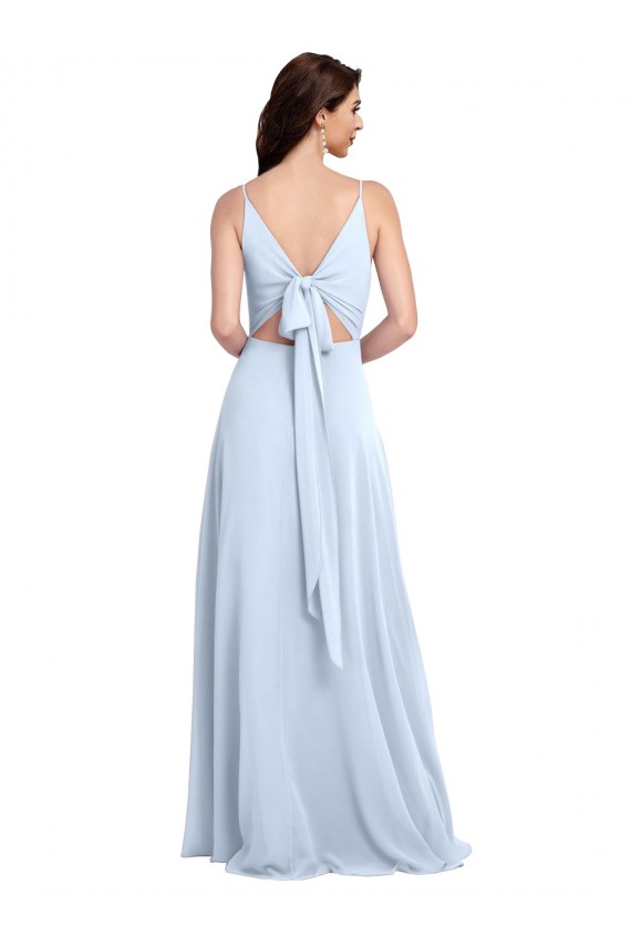 Online Long Floor Length V-Neck Chiffon Bridesmaid Dress with Keyhole Back