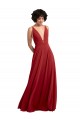Online Fitted Plunging Deep V-Neck Long Chiffon Bridesmaid Dress with V-Back