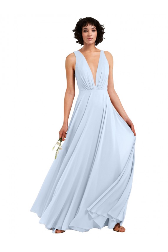 Online Daring Plunging V-Neck Long Chiffon Bridesmaid Dress with Pleated Bodice
