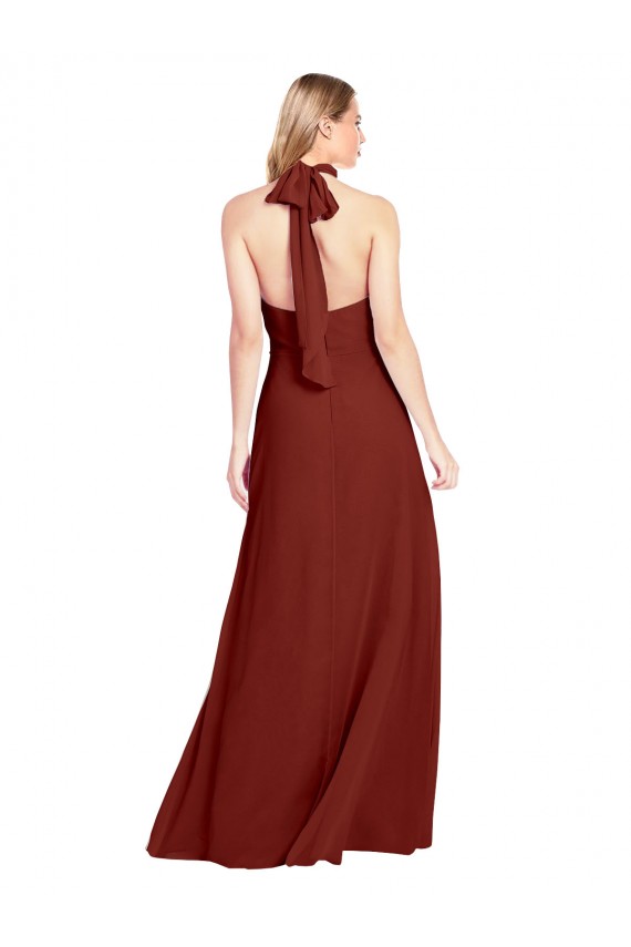 Online Slim High Neck Halter Fitted Open Back Chiffon Bridesmaid Dress