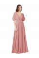 Online Flutter Sleeves Plunging V-Neck Boho Chiffon Bridesmaid Dress