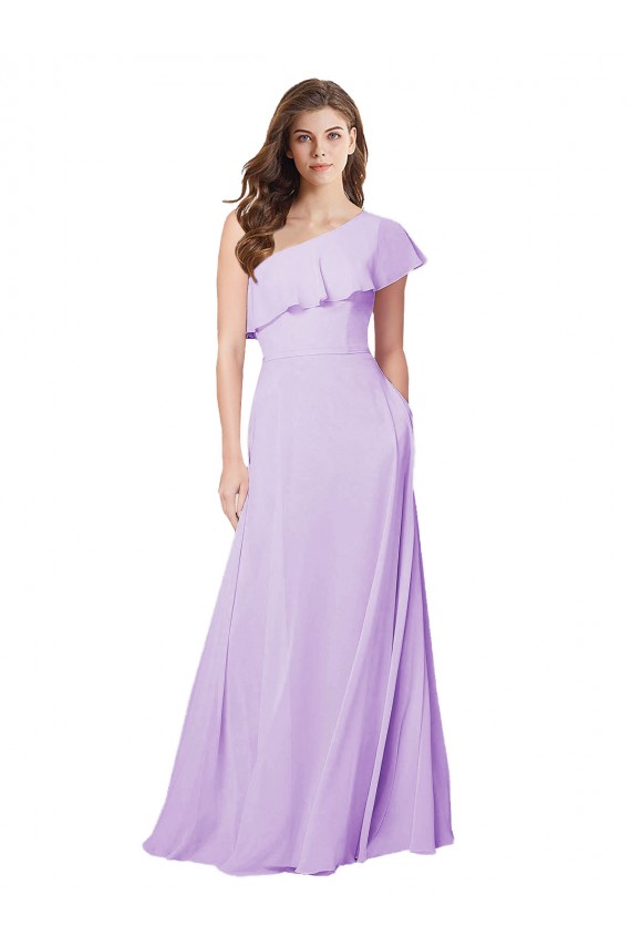 Online Draped One Shoulder Long Chiffon Bridesmaid Dress 