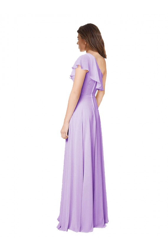 Online Draped One Shoulder Long Chiffon Bridesmaid Dress 