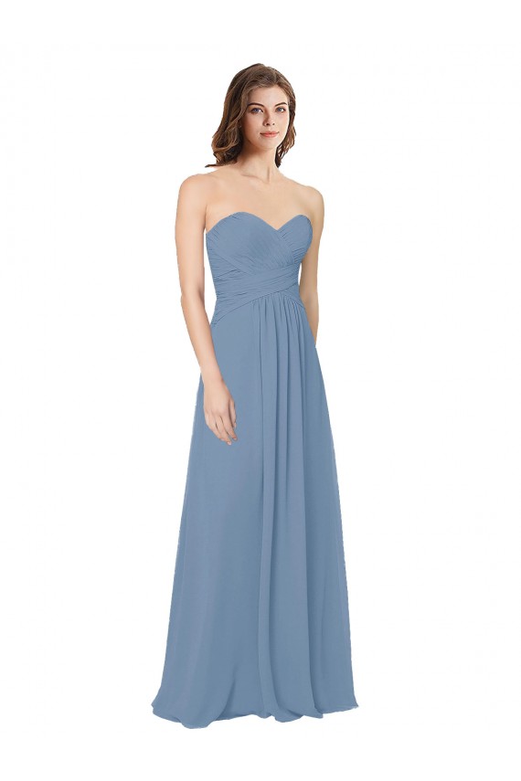 Online Chiffon A-Line Wraparound Draping Long Bridesmaid Dress