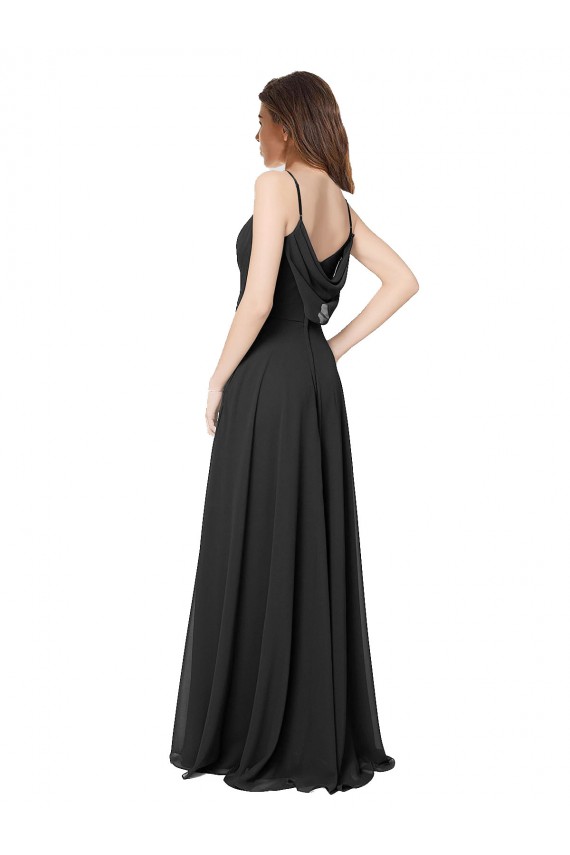 Online Cowl Back Spaghetti Straps Long Chiffon Bridesmaid Dress 