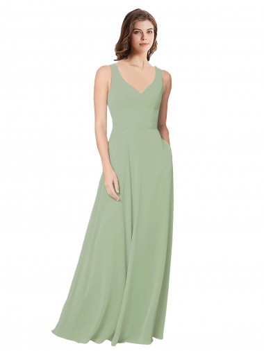 Online A-Line Open Back Chiffon Bridesmaid Dress with Pockets