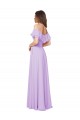 Online Ruffled Off the Shoulder Long Chiffon Bridesmaid Dress with Slit
