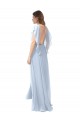 Online Flutter Sleeves Long Chiffon Bridesmaid Dress with Daring Open Back and Side Slit