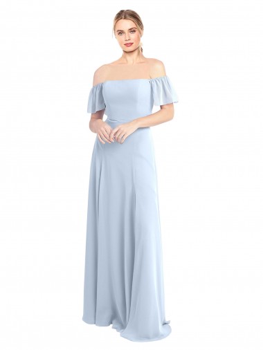 Online Off the Shoulder Flutter Sleeves Long Chiffon Bridesmaid Dress
