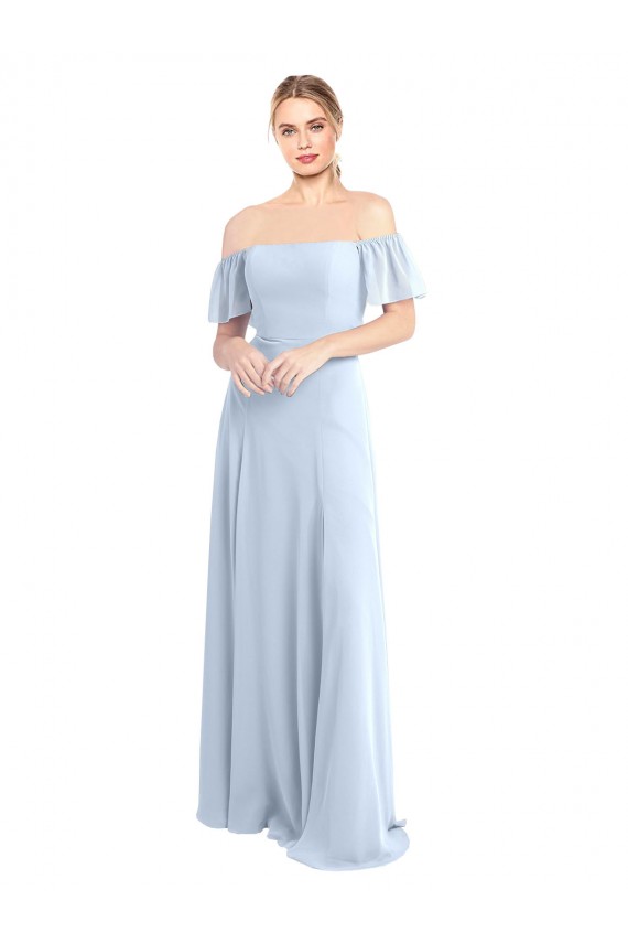 Online Off the Shoulder Flutter Sleeves Long Chiffon Bridesmaid Dress