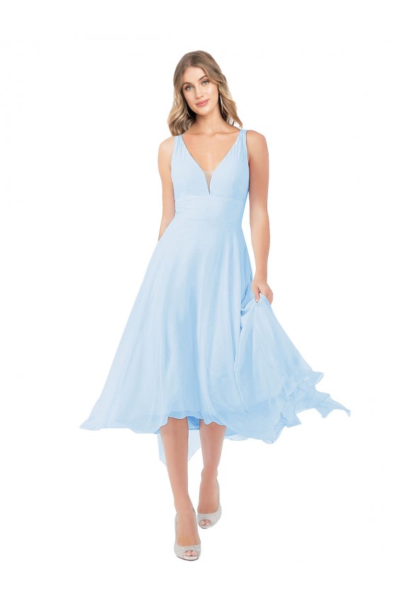 Online Chiffon Midi Length Keyhole Back Bridesmaid Dress