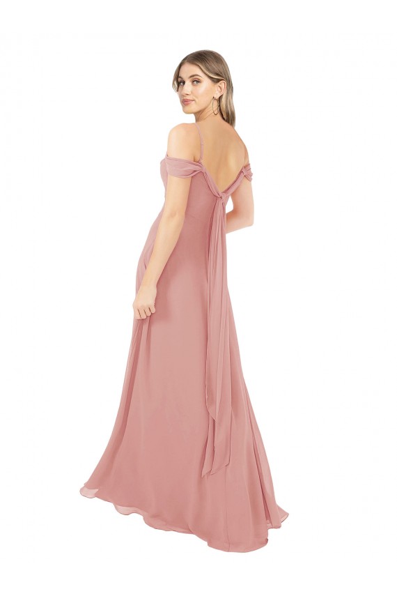 Online Draped Shoulder Sash Back Chiffon Bridesmaid Dress