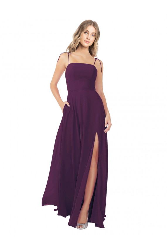 Online Chiffon Bridesmaid Dress with Front Slit and Keyhole Back