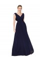 Online Draped Long V-Neck Floor Length Chiffon Bridesmaid Dress