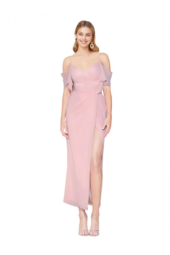 Online Mermaid Cold Shoulder Short Knee Length Chiffon Bridesmaid Dress