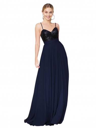 Online Sweetheart High Neck Sequin Top Long Chiffon Bridesmaid Dress