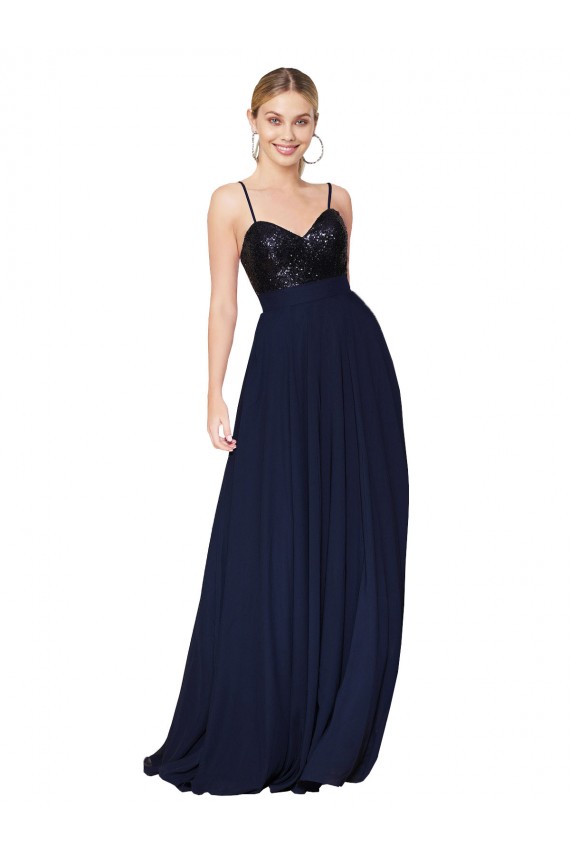 Online Sweetheart High Neck Sequin Top Long Chiffon Bridesmaid Dress
