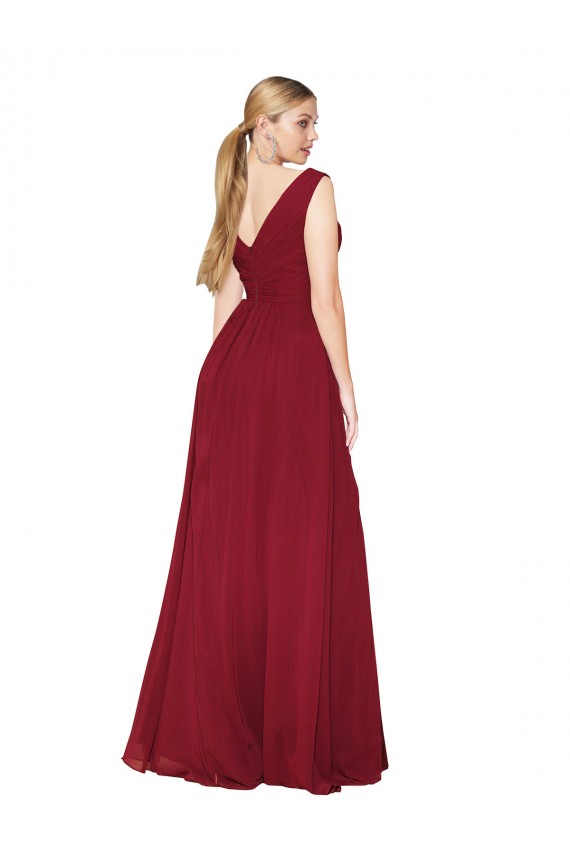 Online Draped Mermaid Long V-Neck Chiffon Bridesmaid Dress with High Slit