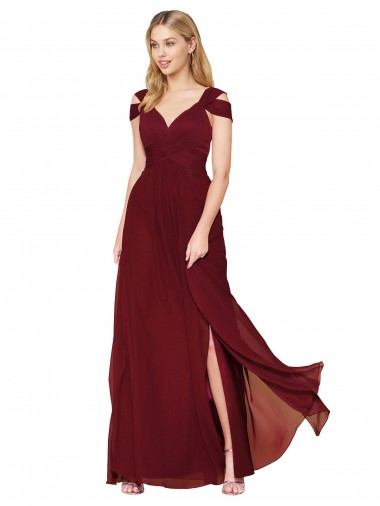 Online Off the Shoulder Long Chiffon Bridesmaid Dress with Side Slit