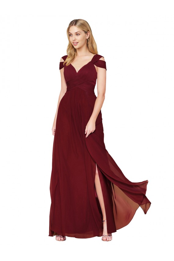 Online Off the Shoulder Long Chiffon Bridesmaid Dress with Side Slit