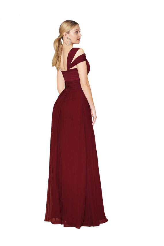 Online Off the Shoulder Long Chiffon Bridesmaid Dress with Side Slit