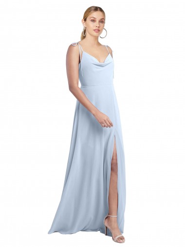 Online Draped Cowl Neck Tied Straps Long Chiffon Bridesmaid Dress with Slit