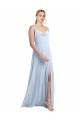 Online Draped Cowl Neck Tied Straps Long Chiffon Bridesmaid Dress with Slit