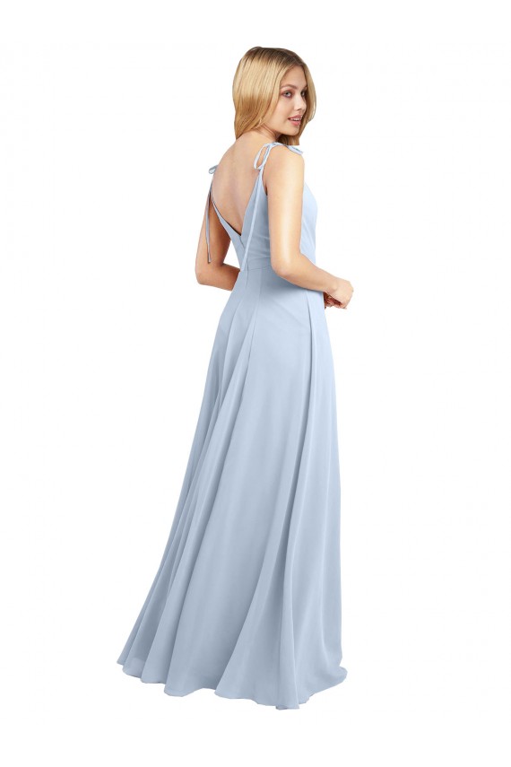 Online Draped Cowl Neck Tied Straps Long Chiffon Bridesmaid Dress with Slit