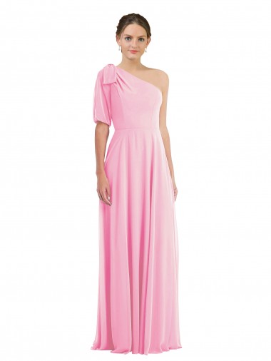 Online Bow One Shoulder Flounce Sleeve Maxi Bridesmaid Dress