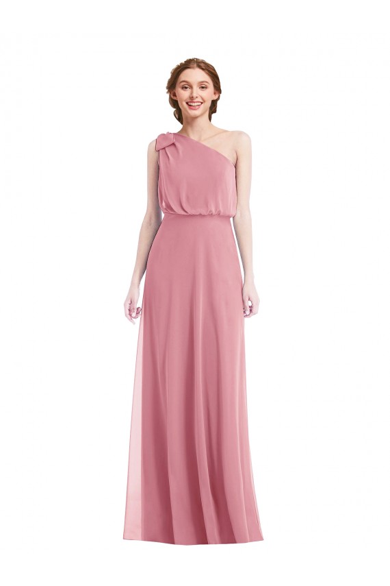 Online One Shoulder Bow Blouson Bodice Maxi Bridesmaid Dress