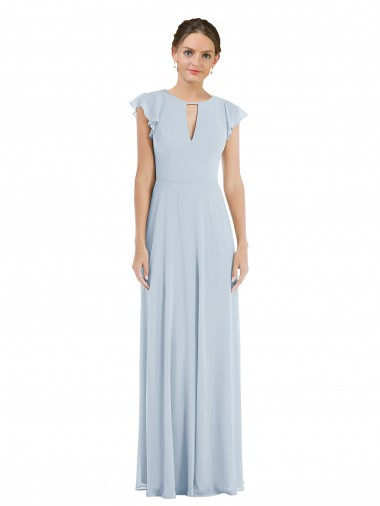 Online Flutter Sleeve V Keyhole Chiffon Maxi Bridesmaid Dress