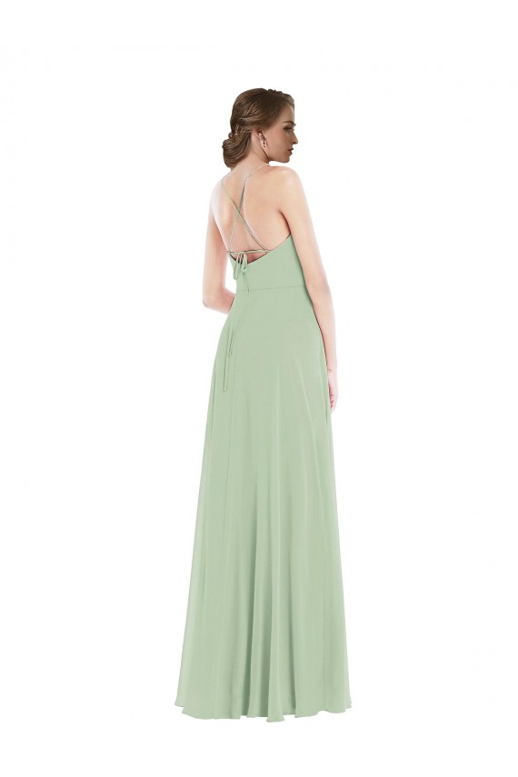 Online Scoop Neck Tie Strap Maxi Bridesmaid Dress with Front Slit