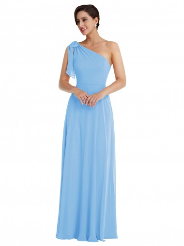 Online Draped One Shoulder Maxi Bridesmaid Dress with Scarf Bow